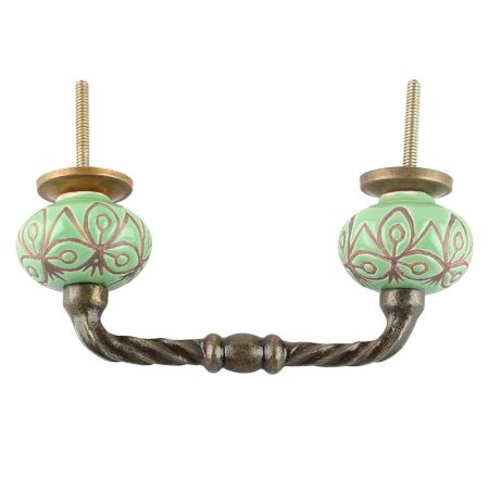 Pea Green Etched Ceramic Floral Cut Bridge Handle Online